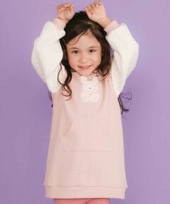 SLAP SLIP / スラップ スリップ ミニ丈・ひざ丈ワンピース | ウサギネコアニマルふわふわパッチ刺しゅう袖切り替えフーディーワンピース(80~130cm)