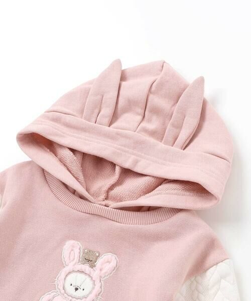 SLAP SLIP / スラップ スリップ ミニ丈・ひざ丈ワンピース | ウサギネコアニマルふわふわパッチ刺しゅう袖切り替えフーディーワンピース(80~130cm) | 詳細14