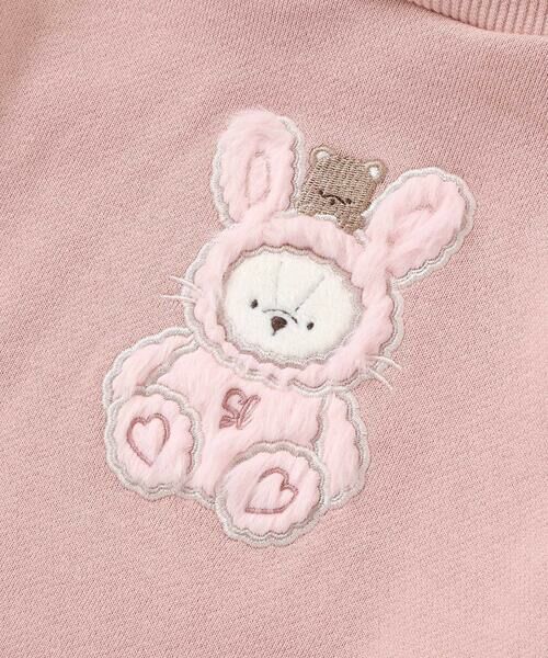 SLAP SLIP / スラップ スリップ ミニ丈・ひざ丈ワンピース | ウサギネコアニマルふわふわパッチ刺しゅう袖切り替えフーディーワンピース(80~130cm) | 詳細15