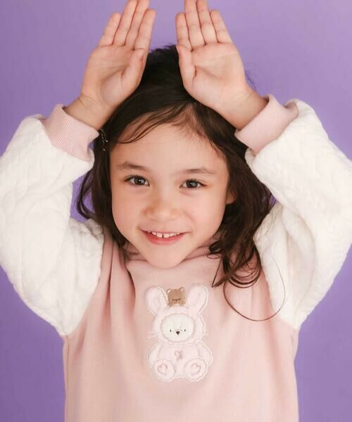 SLAP SLIP / スラップ スリップ ミニ丈・ひざ丈ワンピース | ウサギネコアニマルふわふわパッチ刺しゅう袖切り替えフーディーワンピース(80~130cm) | 詳細11