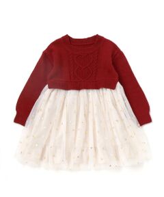 SLAP SLIP / スラップ スリップ ミニ丈・ひざ丈ワンピース | ニット×チュールハートたっぷり切替ワンピース(80~130cm)