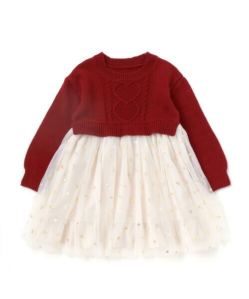 SLAP SLIP / スラップ スリップ ミニ丈・ひざ丈ワンピース | ニット×チュールハートたっぷり切替ワンピース(80~130cm) | 詳細1