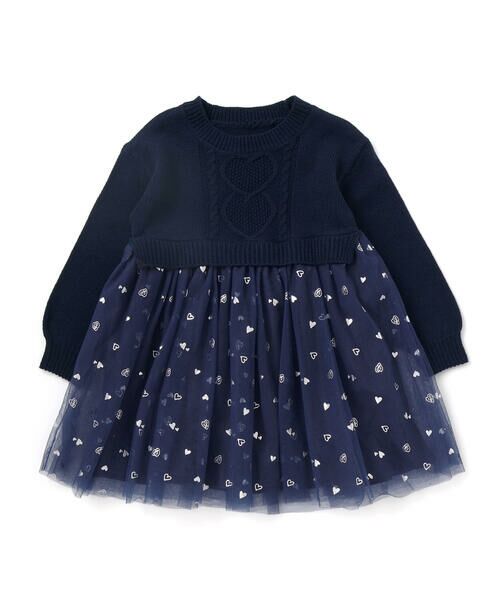 SLAP SLIP / スラップ スリップ ミニ丈・ひざ丈ワンピース | ニット×チュールハートたっぷり切替ワンピース(80~130cm) | 詳細7