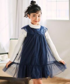 SLAP SLIP / スラップ スリップ ミニ丈・ひざ丈ワンピース | ハート音符刺しゅうオーガンジービッグカラーワンピース(80~130cm)