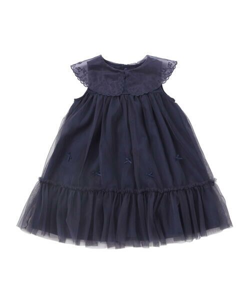 SLAP SLIP / スラップ スリップ ミニ丈・ひざ丈ワンピース | ハート音符刺しゅうオーガンジービッグカラーワンピース(80~130cm) | 詳細4