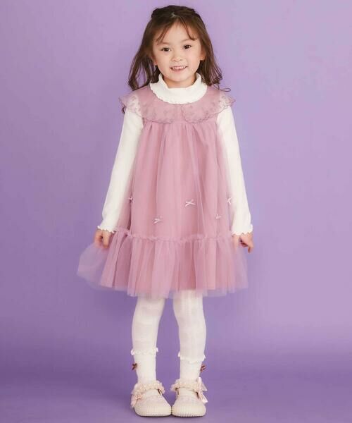 SLAP SLIP / スラップ スリップ ミニ丈・ひざ丈ワンピース | ハート音符刺しゅうオーガンジービッグカラーワンピース(80~130cm) | 詳細15