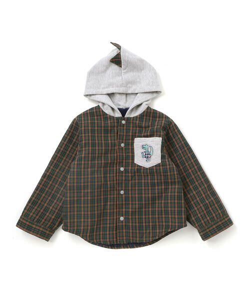 SLAP SLIP / スラップ スリップ ブルゾン | 【リバーシブル】ツンツン恐竜トサカフード付きチェックボアジャケット(80~130cm) | 詳細3