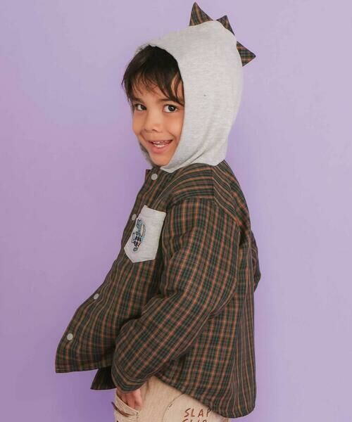 SLAP SLIP/スラップ スリップ 【リバーシブル】ツンツン恐竜トサカフード付きチェックボアジャケット(80~130cm) グリーン系 120cm SLAP SLIP/スラップ スリップ 【リバーシブル】ツンツン恐竜トサカフード付きチェックボアジャケット(80~130cm) グリーン系 120cm