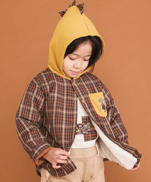 SLAP SLIP/スラップ スリップ 【リバーシブル】ツンツン恐竜トサカフード付きチェックボアジャケット(80~130cm) ベージュ系 100cm SLAP SLIP/スラップ スリップ 【リバーシブル】ツンツン恐竜トサカフード付きチェックボアジャケット(80~130cm) ベージュ系 100cm