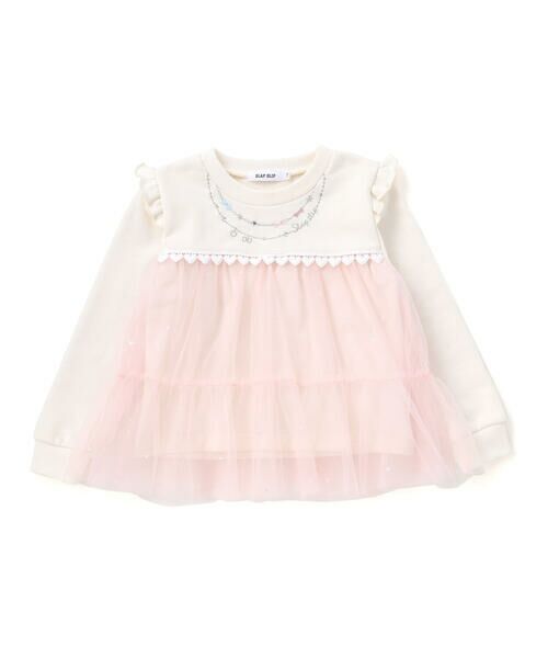 SLAP SLIP / スラップ スリップ スウェット | ネックレス風刺しゅうチュール切り替え肩フリルトレーナー(80~130cm) | 詳細4