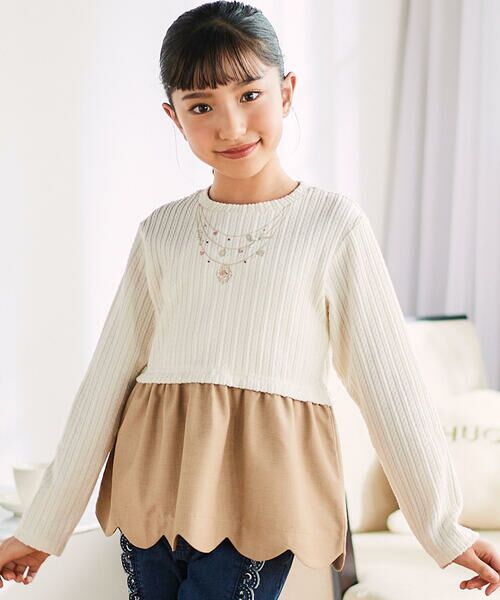 SLAP SLIP / スラップ スリップ スウェット | キラキラネックレスモチーフドッキングトレーナー(80~130cm)(オフホワイト)