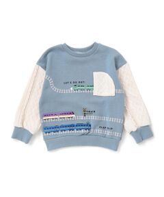 SLAP SLIP / スラップ スリップ スウェット | ガタゴト電車サガラ刺しゅう袖切り替えトレーナー(80~130cm)