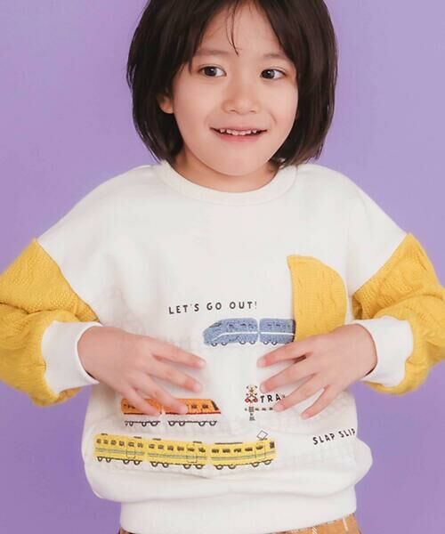 SLAP SLIP / スラップ スリップ スウェット | ガタゴト電車サガラ刺しゅう袖切り替えトレーナー(80~130cm) | 詳細2