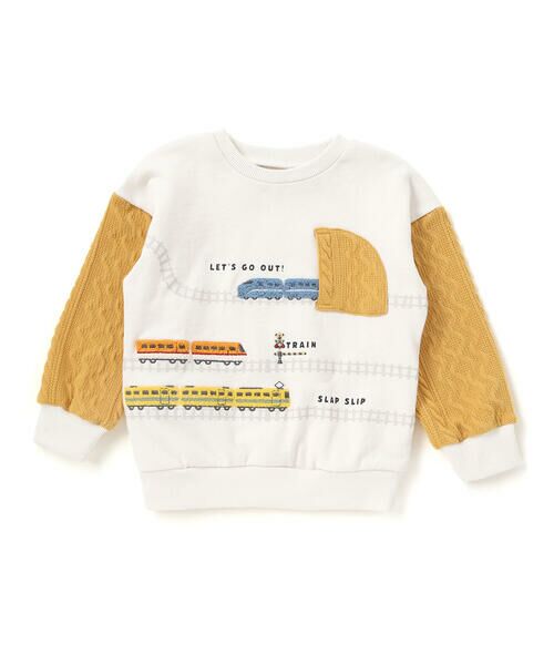 SLAP SLIP / スラップ スリップ スウェット | ガタゴト電車サガラ刺しゅう袖切り替えトレーナー(80~130cm) | 詳細3