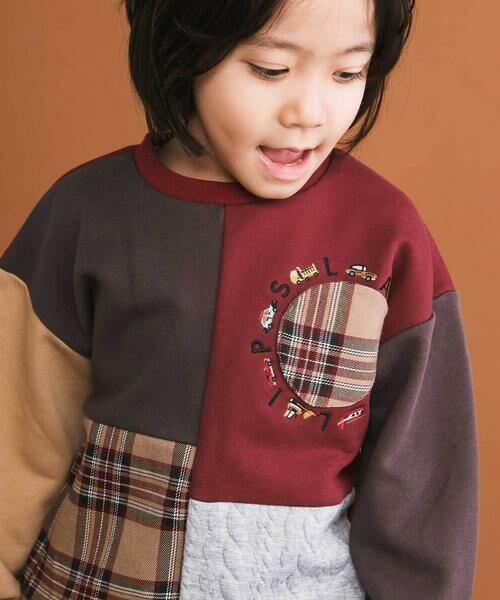 SLAP SLIP / スラップ スリップ スウェット | 【お揃い】はたらくくるままんまるポケットチェック切り替えトレーナー(80~130cm) | 詳細11