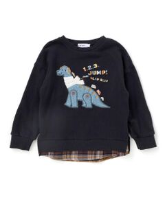 SLAP SLIP / スラップ スリップ スウェット | はたらくくるま恐竜パッチ刺しゅう×チェック切替トレーナー(80~130cm)