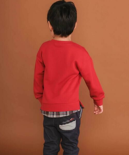 SLAP SLIP / スラップ スリップ スウェット | はたらくくるま恐竜パッチ刺しゅう×チェック切替トレーナー(80~130cm) | 詳細2
