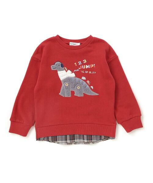 SLAP SLIP / スラップ スリップ スウェット | はたらくくるま恐竜パッチ刺しゅう×チェック切替トレーナー(80~130cm) | 詳細3