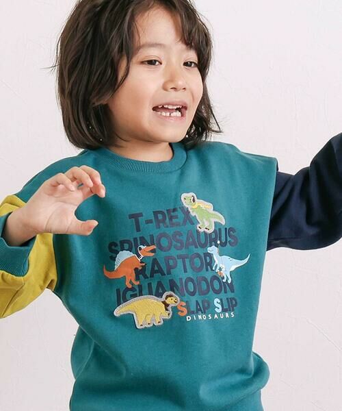 SLAP SLIP / スラップ スリップ スウェット | 袖配色恐竜ごちそうモチーフトレーナー(80~130cm) | 詳細9