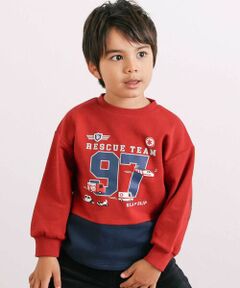 SLAP SLIP / スラップ スリップ スウェット | はたらくくるま発泡プリント星パッチナンバリングバイカラートレーナー(80~130cm)