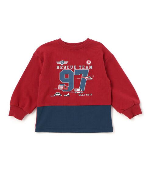 SLAP SLIP / スラップ スリップ スウェット | はたらくくるま発泡プリント星パッチナンバリングバイカラートレーナー(80~130cm) | 詳細14