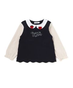 SLAP SLIP / スラップ スリップ スウェット | 【裏起毛】ハートチェリーイチゴ刺しゅう襟付き袖切り替え裾スカラップトレーナー(80~130cm)