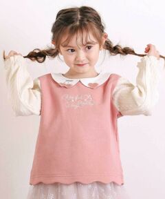 SLAP SLIP / スラップ スリップ スウェット | 【裏起毛】ハートチェリーイチゴ刺しゅう襟付き袖切り替え裾スカラップトレーナー(80~130cm)