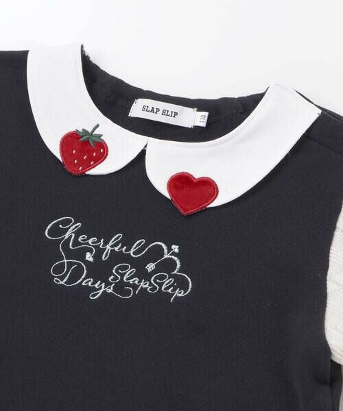 SLAP SLIP / スラップ スリップ スウェット | 【裏起毛】ハートチェリーイチゴ刺しゅう襟付き袖切り替え裾スカラップトレーナー(80~130cm) | 詳細2