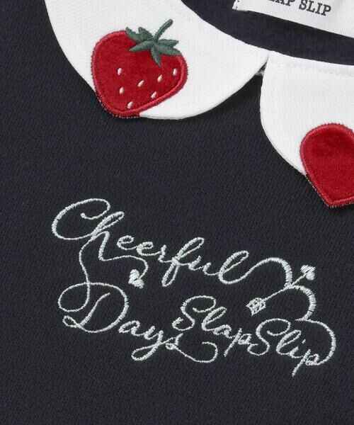 SLAP SLIP / スラップ スリップ スウェット | 【裏起毛】ハートチェリーイチゴ刺しゅう襟付き袖切り替え裾スカラップトレーナー(80~130cm) | 詳細3