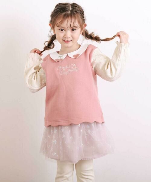 SLAP SLIP / スラップ スリップ スウェット | 【裏起毛】ハートチェリーイチゴ刺しゅう襟付き袖切り替え裾スカラップトレーナー(80~130cm) | 詳細12