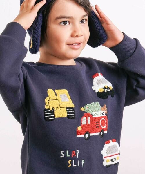 SLAP SLIP / スラップ スリップ スウェット | 【裏起毛】はたらくくるまイヌ恐竜サガラ刺しゅうトレーナー(80~130cm) | 詳細2
