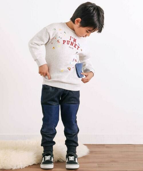 SLAP SLIP / スラップ スリップ スウェット | ペたぺたシール風プリントデニムポケット付きトレーナー(80~130cm) | 詳細2