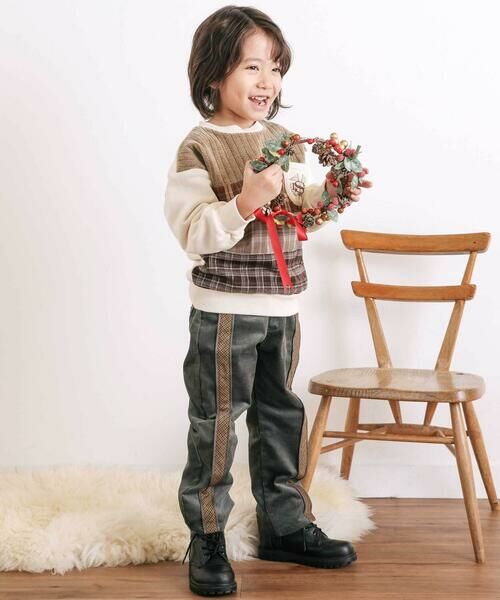 SLAP SLIP / スラップ スリップ チノ・ワークパンツ | パイピングチェックサイドラインロングパンツ(80~130cm) | 詳細1