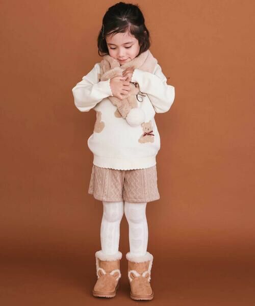 SLAP SLIP / スラップ スリップ ショート・ハーフ・半端丈パンツ | ウサギネコアニマルふわふわボアポケットケーブルニットショートパンツ(90~130cm) | 詳細16