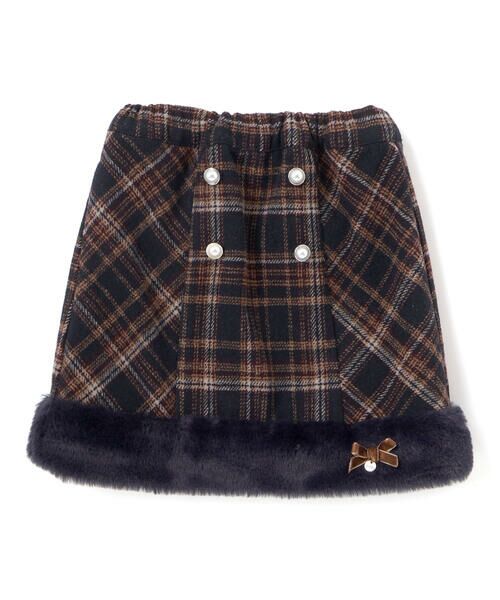 SLAP SLIP / スラップ スリップ ミニ・ひざ丈スカート | 【お揃い】ファー切替チェック台形スカート(90~130cm) | 詳細2