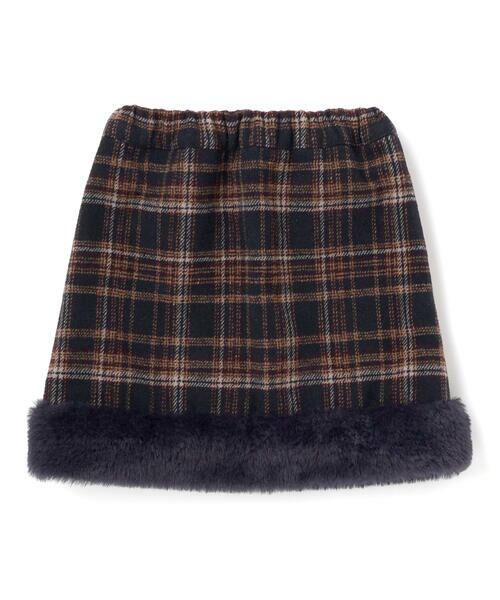 SLAP SLIP / スラップ スリップ ミニ・ひざ丈スカート | 【お揃い】ファー切替チェック台形スカート(90~130cm) | 詳細3