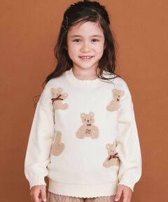 SLAP SLIP / スラップ スリップ ニット・セーター | 【ウォッシャブル加工】クマウサギアニマルモチーフ縁スカラップニットトップス(80~130cm)