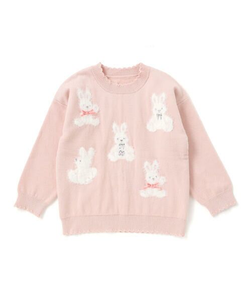 SLAP SLIP / スラップ スリップ ニット・セーター | 【ウォッシャブル加工】クマウサギアニマルモチーフ縁スカラップニットトップス(80~130cm) | 詳細9