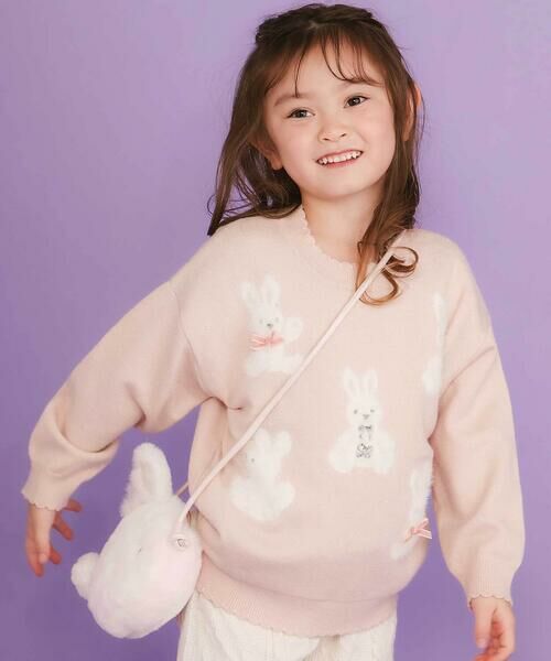 SLAP SLIP/スラップ スリップ 【ウォッシャブル加工】クマウサギアニマルモチーフ縁スカラップニットトップス(80~130cm) ピンク(ウサギ) 80cm SLAP SLIP/スラップ スリップ 【ウォッシャブル加工】クマウサギアニマルモチーフ縁スカラップニットトップス(80~130cm) ピンク(ウサギ) 80cm