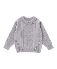 SLAP SLIP / スラップ スリップ ニット・セーター | 【ウォッシャブル加工】編み込みリボンハート柄 襟付きニットトップス(90~130cm)