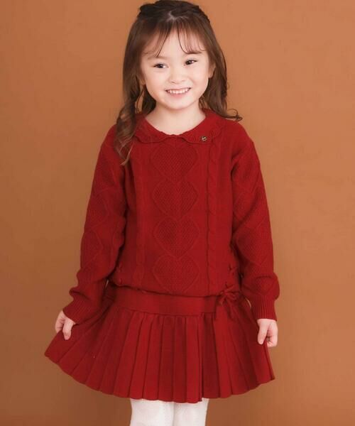 SLAP SLIP / スラップ スリップ ニット・セーター | 【ウォッシャブル加工】編み込みリボンハート柄 襟付きニットトップス(90~130cm) | 詳細2