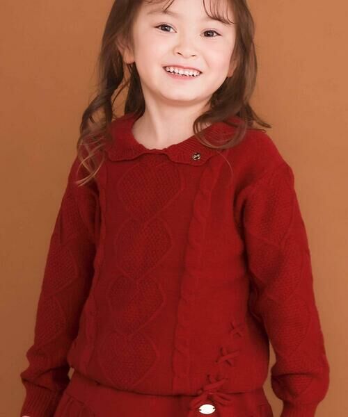 SLAP SLIP / スラップ スリップ ニット・セーター | 【ウォッシャブル加工】編み込みリボンハート柄 襟付きニットトップス(90~130cm) | 詳細4