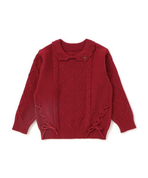 SLAP SLIP / スラップ スリップ ニット・セーター | 【ウォッシャブル加工】編み込みリボンハート柄 襟付きニットトップス(90~130cm) | 詳細5