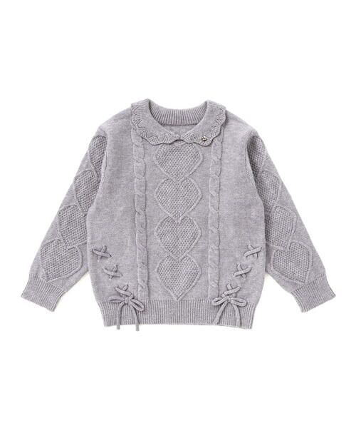 SLAP SLIP / スラップ スリップ ニット・セーター | 【ウォッシャブル加工】編み込みリボンハート柄 襟付きニットトップス(90~130cm) | 詳細7