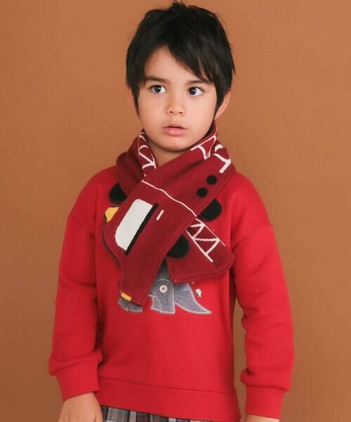 SLAP SLIP / スラップ スリップ マフラー・ショール・スヌード・ストール | 消防車恐竜わくわくモチーフ裏ボアニットマフラー | 詳細1