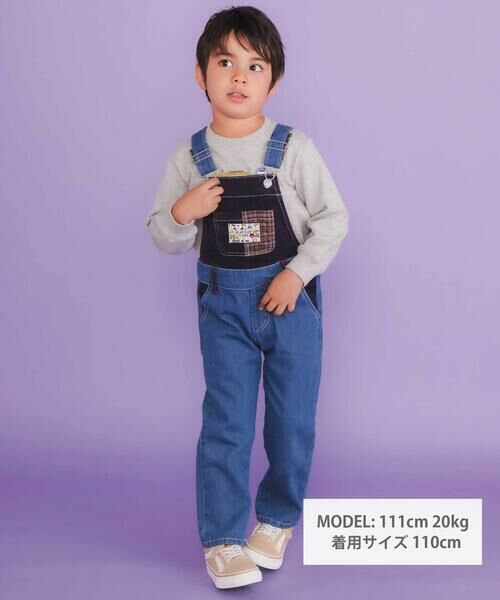 SLAP SLIP / スラップ スリップ サロペット・オールインワン | デニムツイルコーデュロイチェック切り替えサロペット(80~120cm) | 詳細1