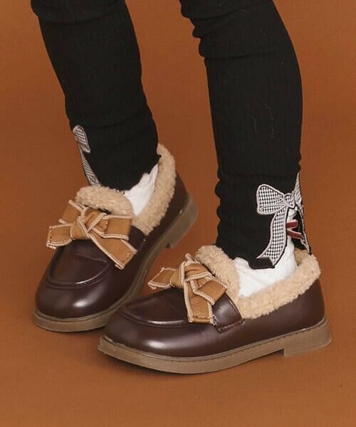 SLAP SLIP / スラップ スリップ スニーカー | リボン付きあったか中ボアローファー(15~18cm) | 詳細3