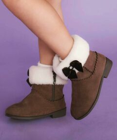 SLAP SLIP / スラップ スリップ ブーツ（ショート丈） | 切り替えスカラップリボンビジュームートンブーツ(15~20cm)