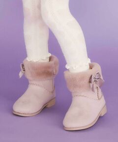 SLAP SLIP / スラップ スリップ ブーツ（ショート丈） | 切り替えスカラップリボンビジュームートンブーツ(15~20cm)