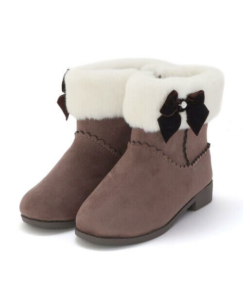 SLAP SLIP / スラップ スリップ ブーツ(ショート丈) | 切り替えスカラップリボンビジュームートンブーツ(15~20cm) | 詳細1